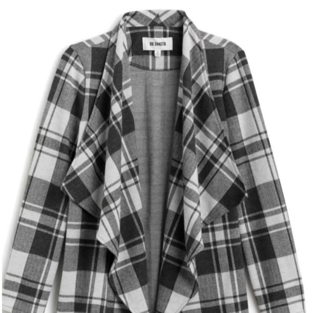 BB Dakota London Plaid Open Drape Front Jacket
